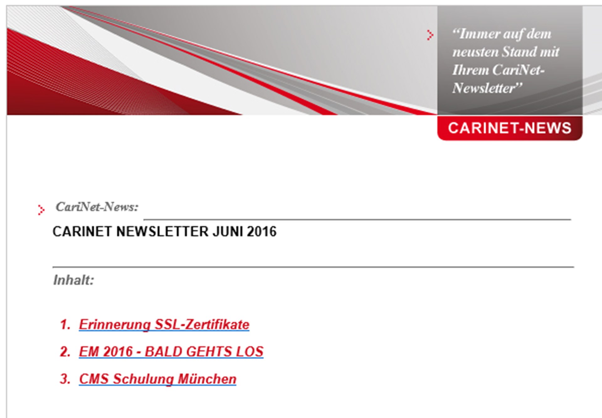 Schulungsunterlagen Newsletter